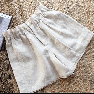 High Waist Paperbag Linen Shorts